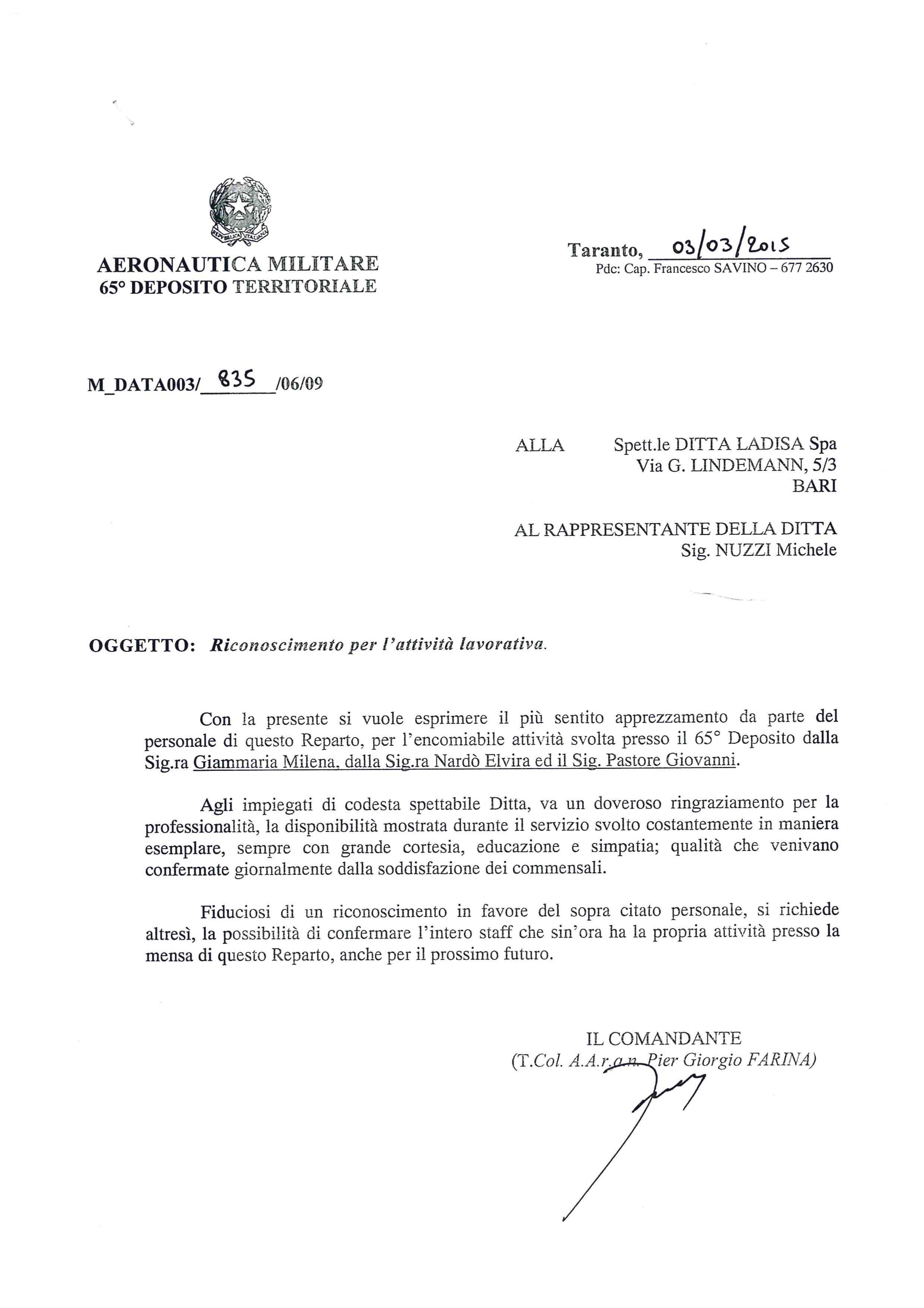 65° DEPOSITO TERRITORIALE - AERONAUTICA MILITARE