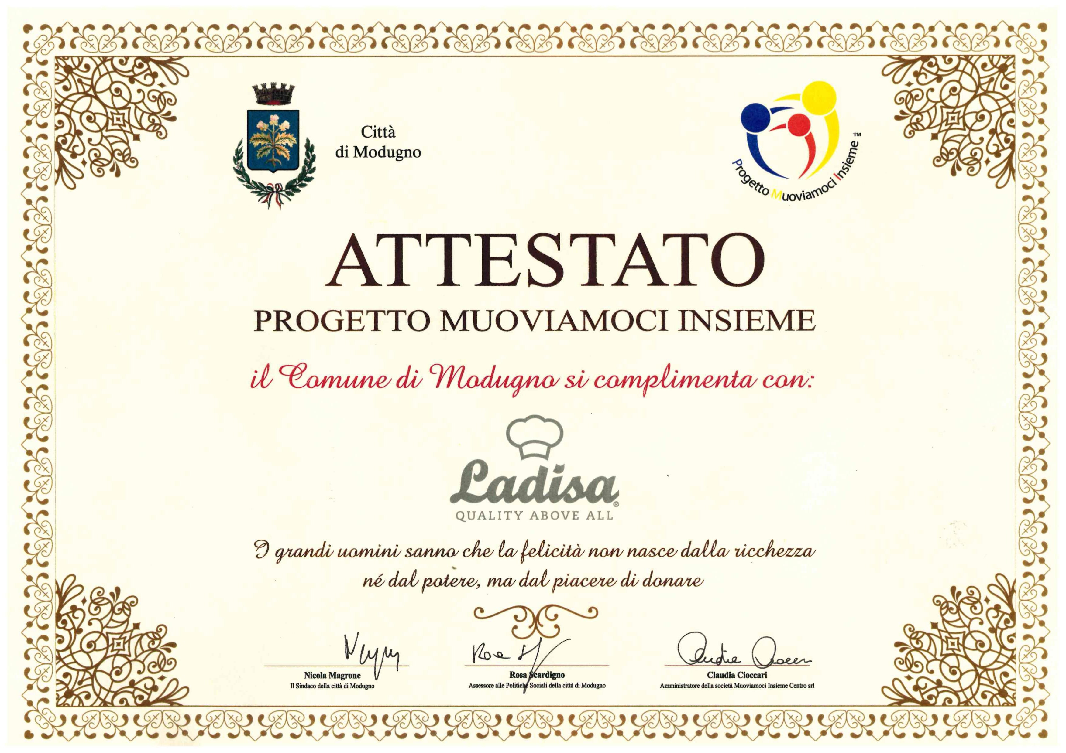 Attestato Progetto Muoviamoci Insieme | Taxi Sociale del Comune di Modugno