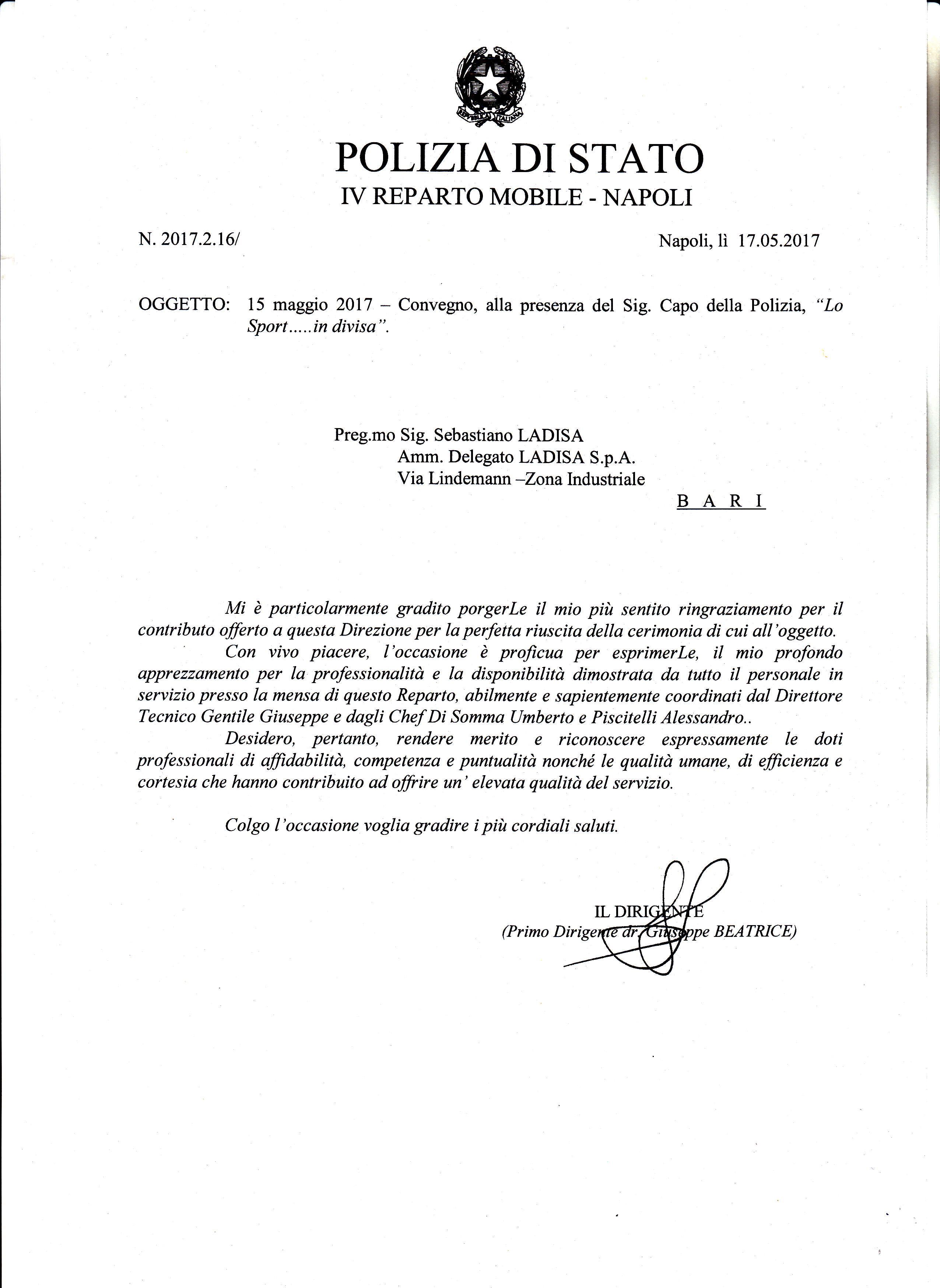 Convegno, alla presenza del Sig. Capo della Polizia, Lo sport...in divisa